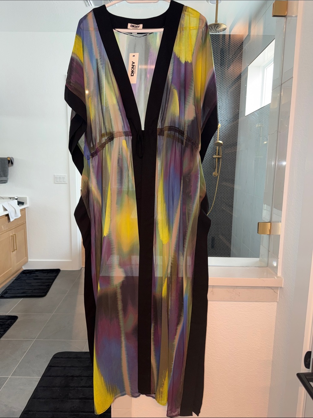 DKNY Sheer Multicolor Tie-Front Kimono Cover Up